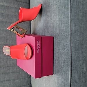 Sandals, highlighter orange in color